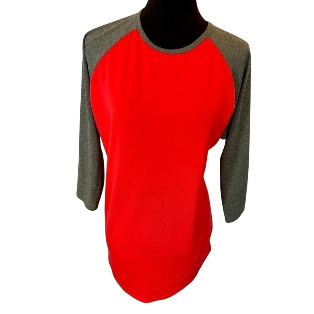 LulaRoe Red and Gray 3/4 Sleeve Top - Size L